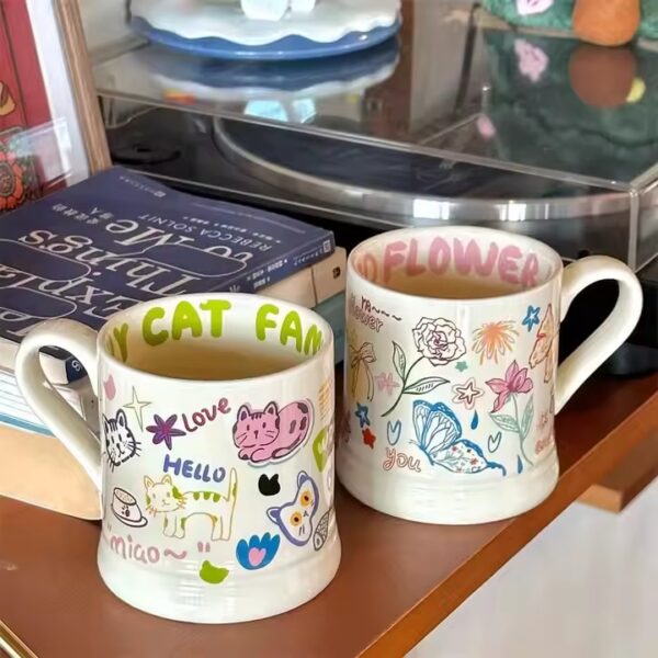 Cute colorful cartoon ceramic mugs with animal prints for home and kids
