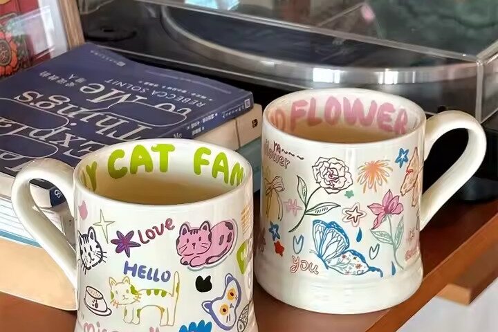 Cute colorful cartoon ceramic mugs with animal prints for home and kids