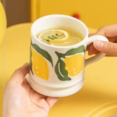 Hand-Painted Fruit Ceramic Coffee Mug with Colorful Designs