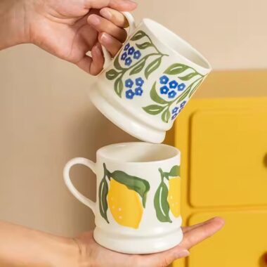 Hand-Painted Fruit Ceramic Coffee Mug with Colorful Designs