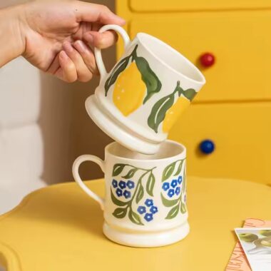 Hand-Painted Fruit Ceramic Coffee Mug with Colorful Designs