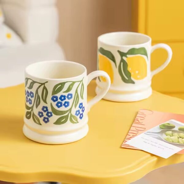 Hand-Painted Fruit Ceramic Coffee Mug with Colorful Designs