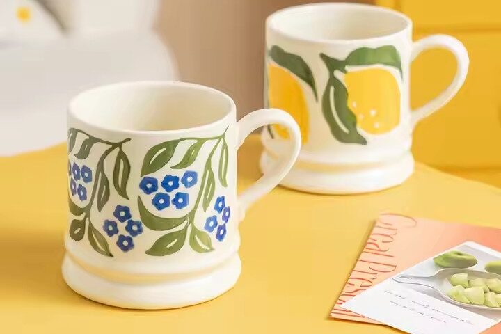 Hand-Painted Fruit Ceramic Coffee Mug with Colorful Designs