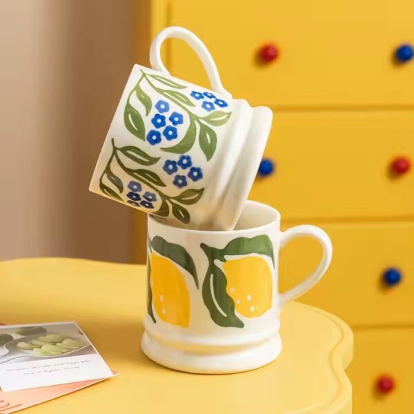 Artistic Fruit Ceramic Mug for Coffee and Tea (8) Hand-Painted Fruit Ceramic Coffee Mug with Colorful Designs