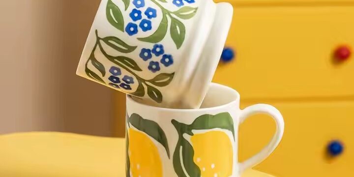 Artistic Fruit Ceramic Mug for Coffee and Tea (8) Hand-Painted Fruit Ceramic Coffee Mug with Colorful Designs