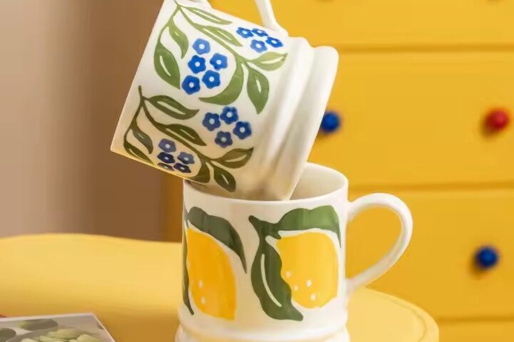 Artistic Fruit Ceramic Mug for Coffee and Tea (8) Hand-Painted Fruit Ceramic Coffee Mug with Colorful Designs