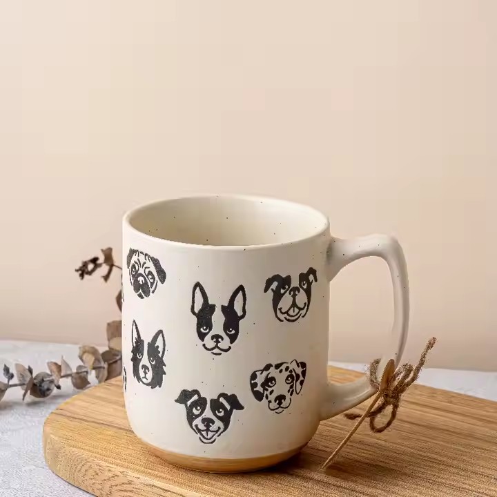 Cartoon cat and dog couple ceramic coffee mugs with lids and spoons