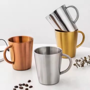 Premium stainless steel coffee mugs with custom logo options