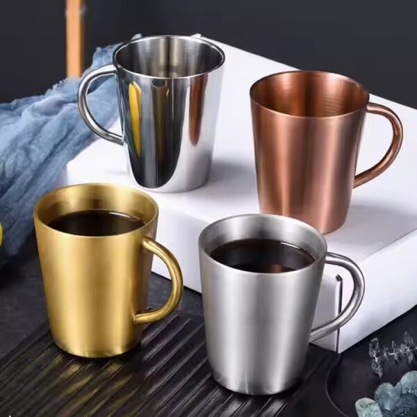 Premium stainless steel coffee mugs with custom logo options