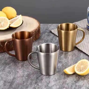 Premium stainless steel coffee mugs with custom logo options
