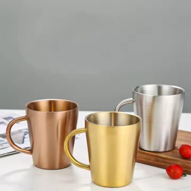 Premium stainless steel coffee mugs with custom logo options