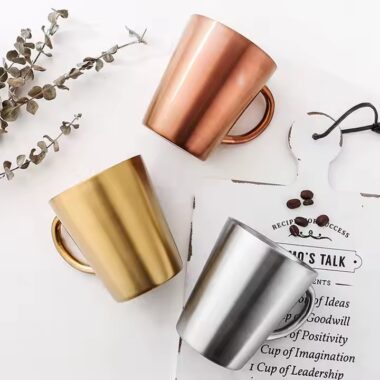 Premium stainless steel coffee mugs with custom logo options