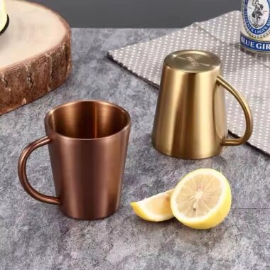 Premium stainless steel coffee mugs with custom logo options