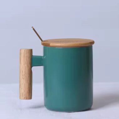 Heat-Resistant Ceramic Coffee Mug with Wooden Handle