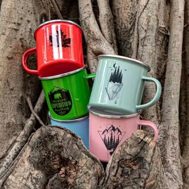 Eco-friendly enamel travel mug with lightweight, reusable design
