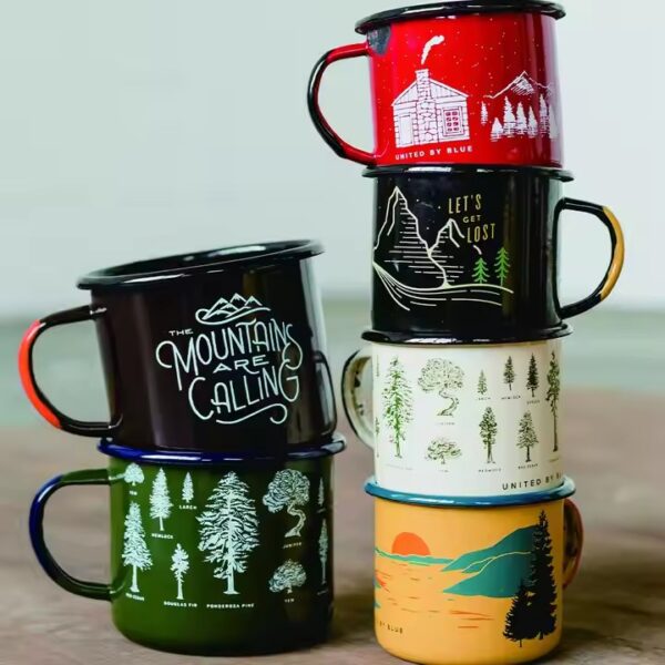 Eco-friendly enamel travel mug with lightweight, reusable design