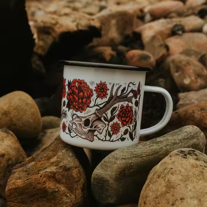 Eco-friendly enamel travel mug with lightweight, reusable design