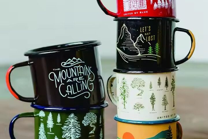 Eco-friendly enamel travel mug with lightweight, reusable design