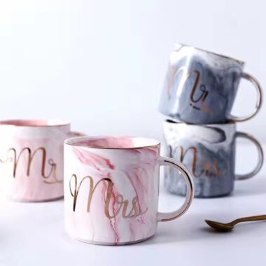 Nordic Marble Ceramic Coffee Mug with Gold Handle