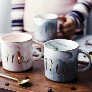 Nordic Marble Ceramic Coffee Mug with Gold Handle