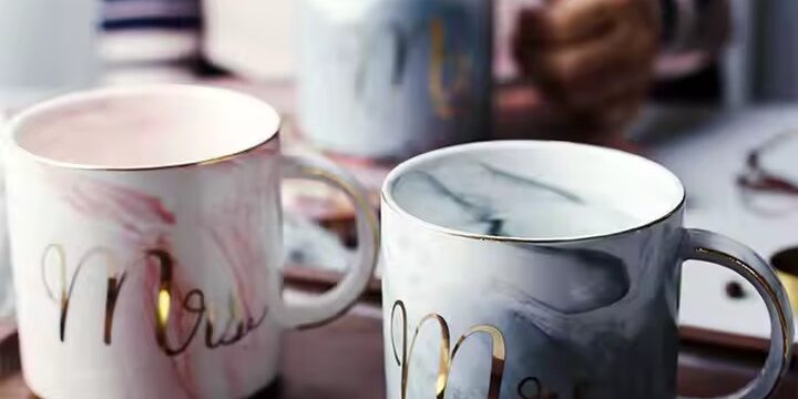 Nordic Marble Ceramic Coffee Mug with Gold Handle