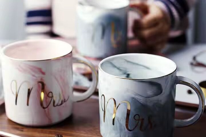 Nordic Marble Ceramic Coffee Mug with Gold Handle