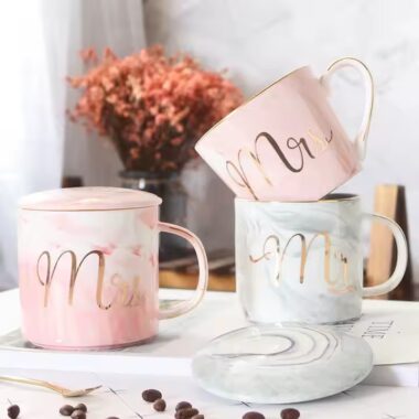 Nordic Marble Ceramic Coffee Mug with Gold Handle