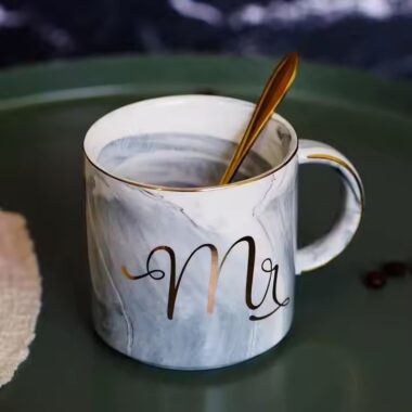 Nordic Marble Ceramic Coffee Mug with Gold Handle