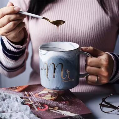 Nordic Marble Ceramic Coffee Mug with Gold Handle
