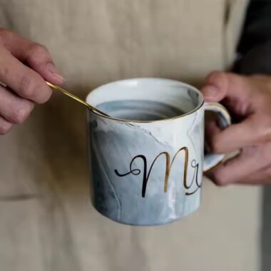 Nordic Marble Ceramic Coffee Mug with Gold Handle