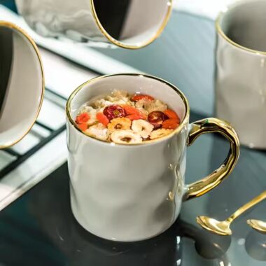 Nordic Ceramic Coffee Mug with Gold Handle