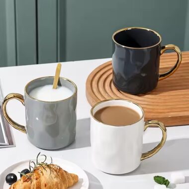 Nordic Ceramic Coffee Mug with Gold Handle