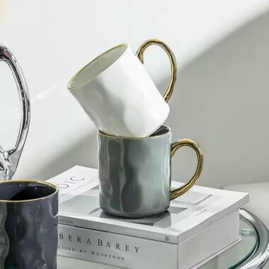Nordic Ceramic Coffee Mug with Gold Handle