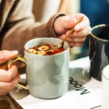 Nordic Ceramic Coffee Mug with Gold Handle