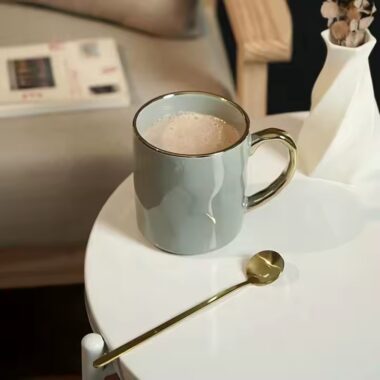 Nordic Ceramic Coffee Mug with Gold Handle