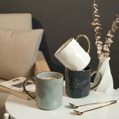 Nordic Ceramic Coffee Mug with Gold Handle