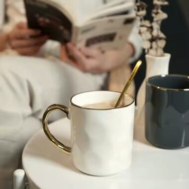Nordic Ceramic Coffee Mug with Gold Handle
