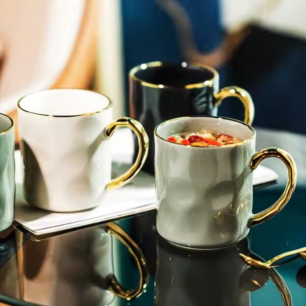 Nordic Ceramic Coffee Mug with Gold Handle