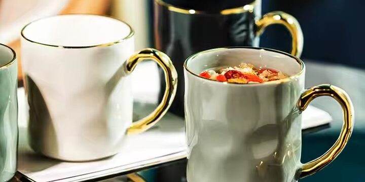 Elegant Scandinavian Style Ceramic Mug – Gold Handle Design (8) Nordic Ceramic Coffee Mug with Gold Handle