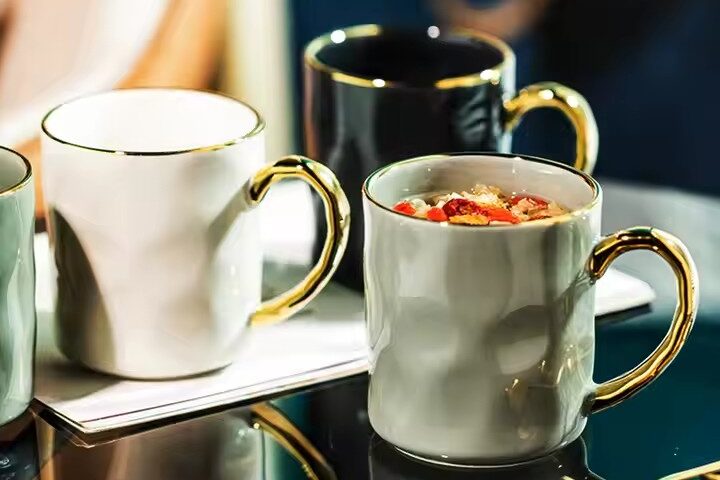 Nordic Ceramic Coffee Mug with Gold Handle