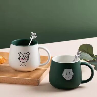 Cute high-quality ceramic coffee mug with cartoon-style design and handle