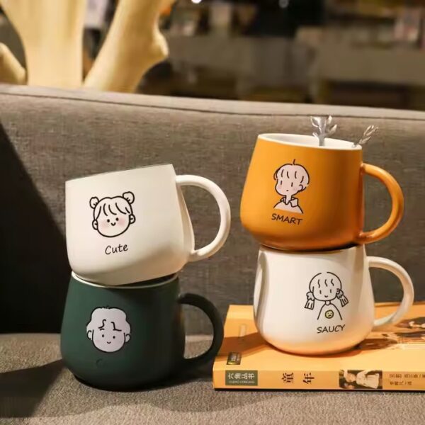 Cute high-quality ceramic coffee mug with cartoon-style design and handle