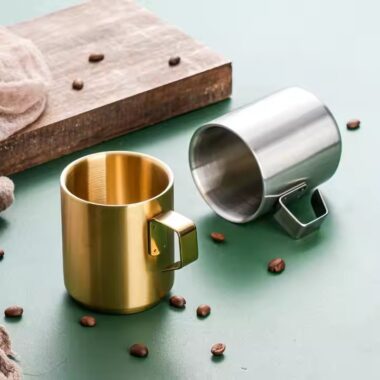 Double wall insulated stainless steel coffee mug for travel and branding