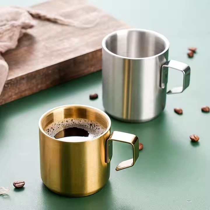 Double wall insulated stainless steel coffee mug for travel and branding