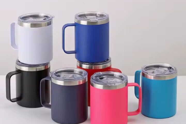 Double wall stainless steel camping mug for outdoor travel use