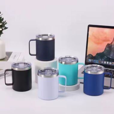 Double wall stainless steel camping mug for outdoor travel use