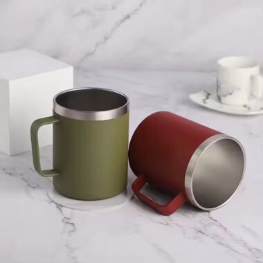 Double wall stainless steel camping mug for outdoor travel use
