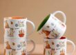 Cute cat design ceramic coffee mug with lid and spoon, perfect for home use