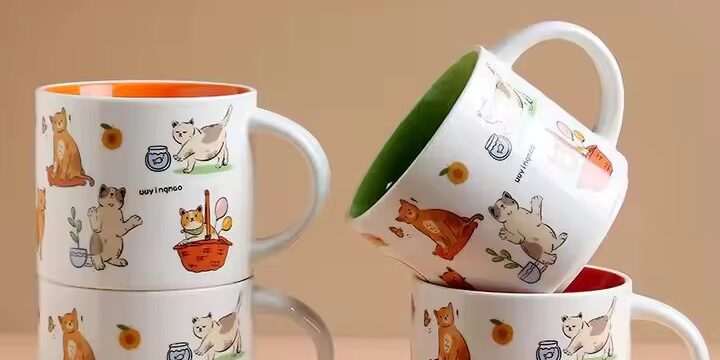 Kawaii cat ceramic mug with paw print and ears, ideal for coffee or tea (7) Cute cat design ceramic coffee mug with lid and spoon, perfect for home use