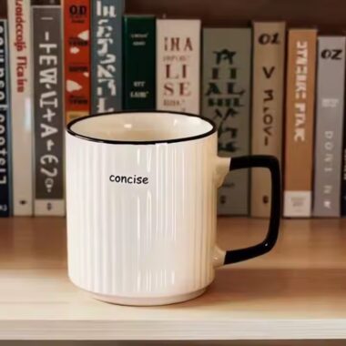 Japanese-style ceramic mug with vertical stripes for home and office use